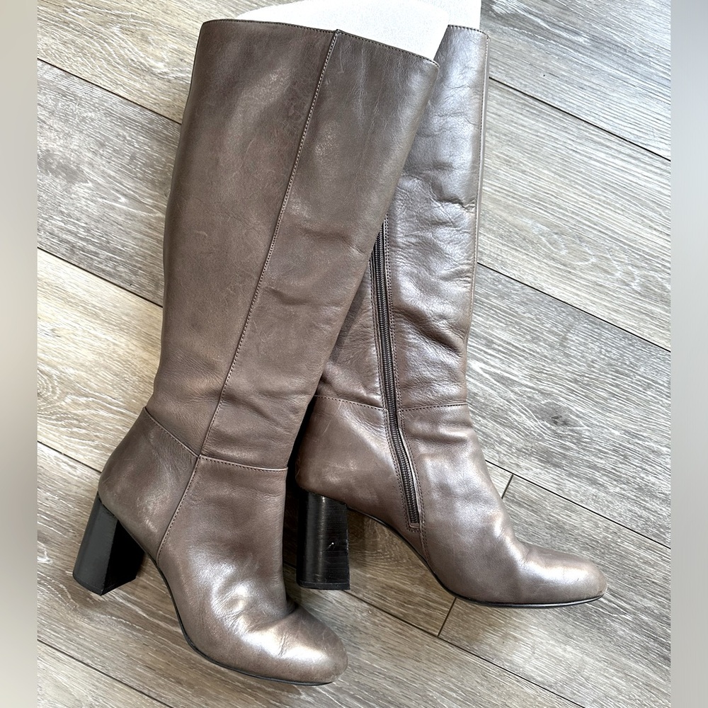 Nine West Cambridge grey/brown Leather Round Toe Heeled Knee High Boots